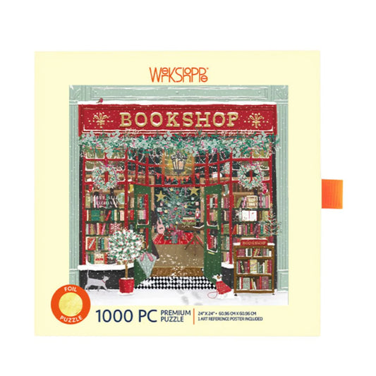 Werkshoppe 1000pc premium puzzle - Gold foil Festive bookshop