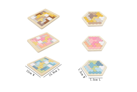 wooden hexagon & pentomino brainteaser puzzle