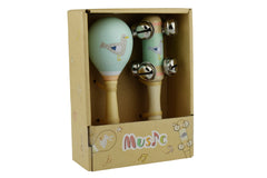 calm & breezy wooden maraca & bell stick set