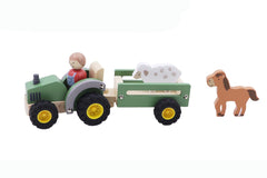 Wooden tractor with farm animals