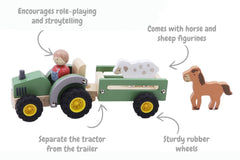 Wooden tractor with farm animals