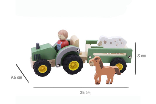 Wooden tractor with farm animals