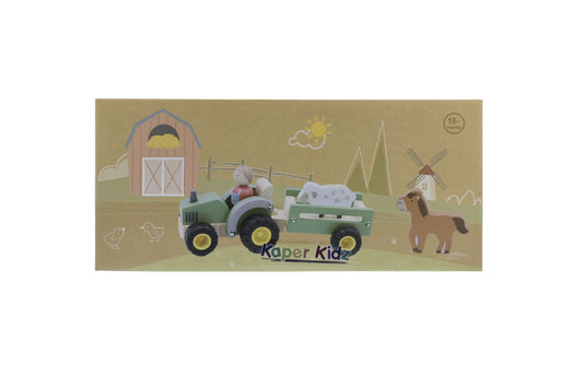 Wooden tractor with farm animals