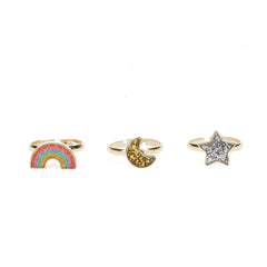 Rex London Glitter Rings - Star, Rainbow & Moon