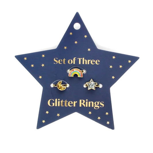 Rex London Glitter Rings/3 - Star, Rainbow & Moon