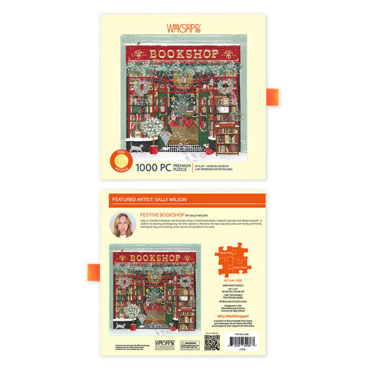Werkshoppe 1000pc premium puzzle - Gold foil Festive bookshop
