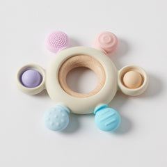 Sensory Beaded Silicone & Wood Teether - pastel