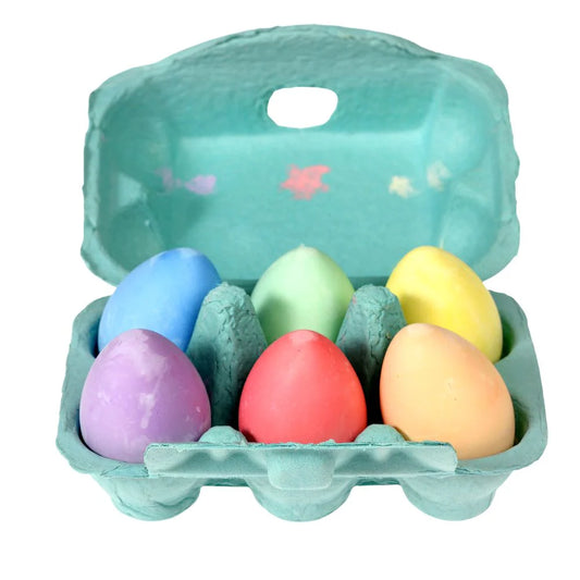 six coloured chalk eggs