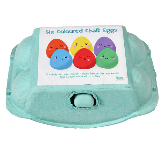 six coloured chalk eggs