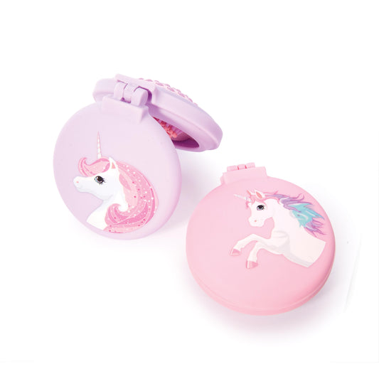 Unicorn compact hairbrush/mirror - 3 assorted