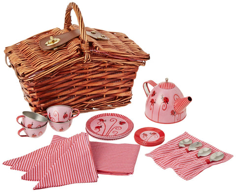 Tin Tea Set in a Basket