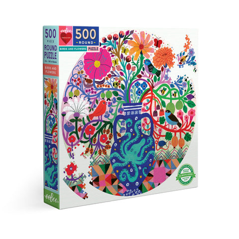 birds and flowers round 500pc puzzle