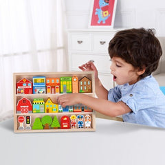 town play set in wooden case