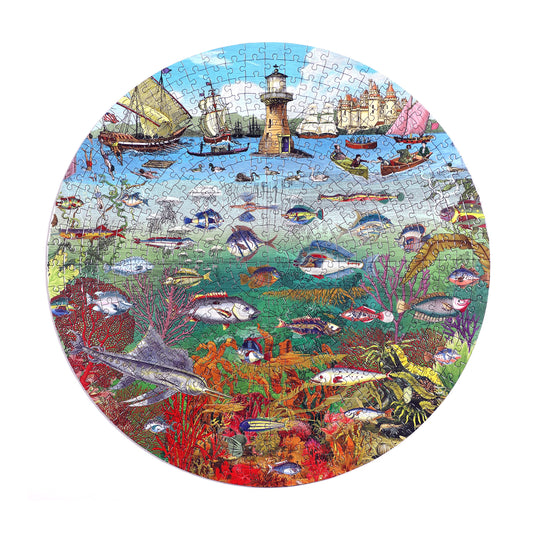 fish & boats 500pc round puzzle