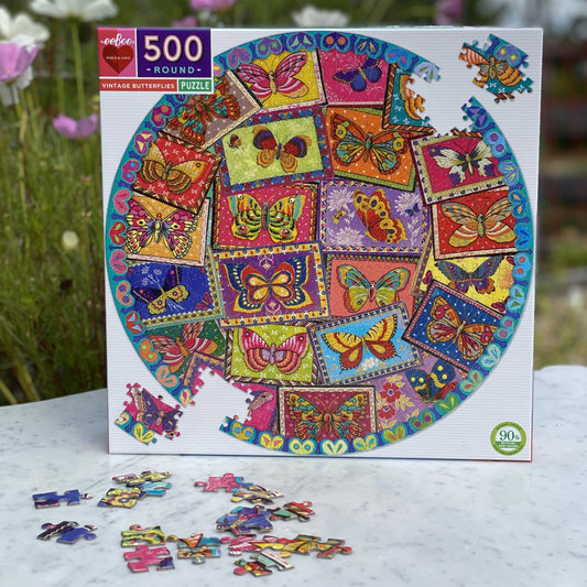 vintage butterflies 500pc round puzzle