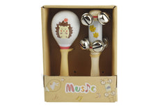 calm & breezy wooden maraca & bell stick set