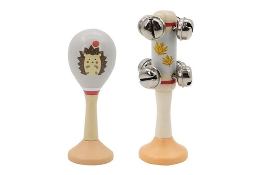 calm & breezy wooden maraca & bell stick set